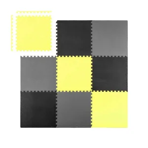 Covoras puzzle din spuma, 180x180 cm, 9 buc, antiaderent, moale, gri si galben