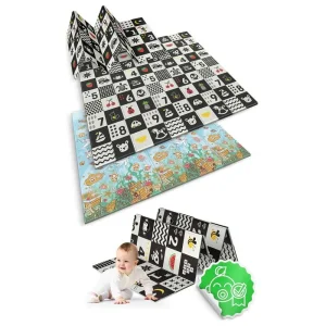 Covoras pliabil din spuma, doua fete, izolare termica, model frumos, unic, ocean si numere, 200 x 180 x 1 cm, albastru si negru