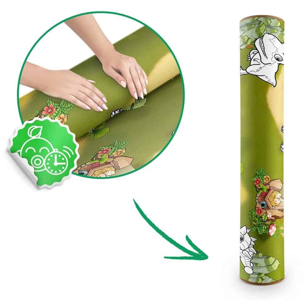 Spatiu de joaca 2 in 1, covoras din spuma si carte de colorat, asigura izolare termica fata de sol, textura anti-alunecare, model frumos cu dinozauri, 120 x 90 cm, verde si maro 8