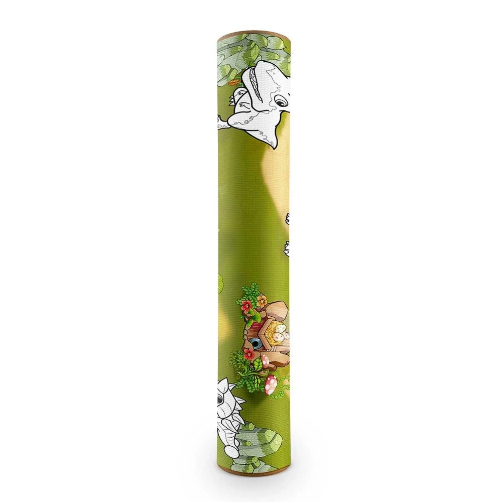 Spatiu de joaca 2 in 1, covoras din spuma si carte de colorat, asigura izolare termica fata de sol, textura anti-alunecare, model frumos cu dinozauri, 120 x 90 cm, verde si maro 10