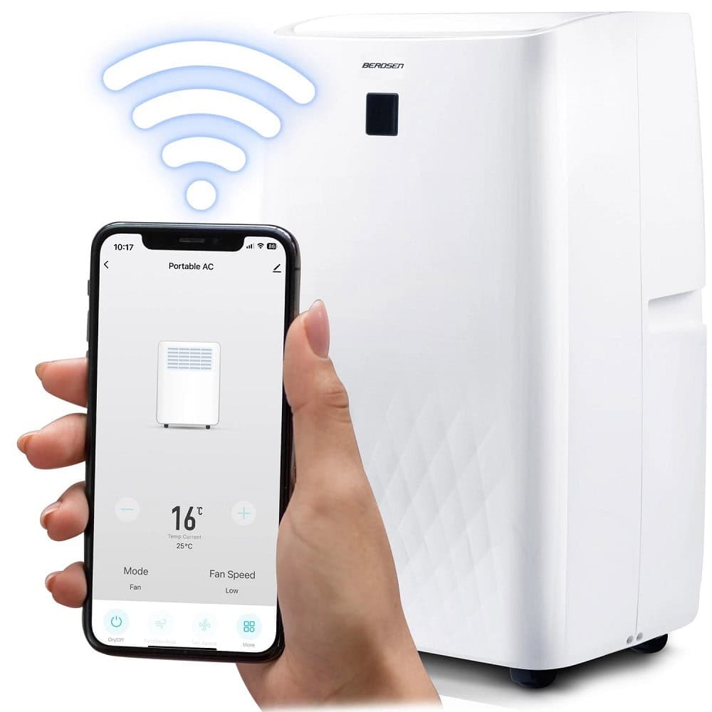 ​Aer conditionat portabil, 5 in1, raceste, incalzeste, dezumidifica, aeriseste si modul noapte, afisaj LCD si panou de control tactil, aplicatia Tuya, Wi-Fi, functia de pornire automata, 4000 W 2