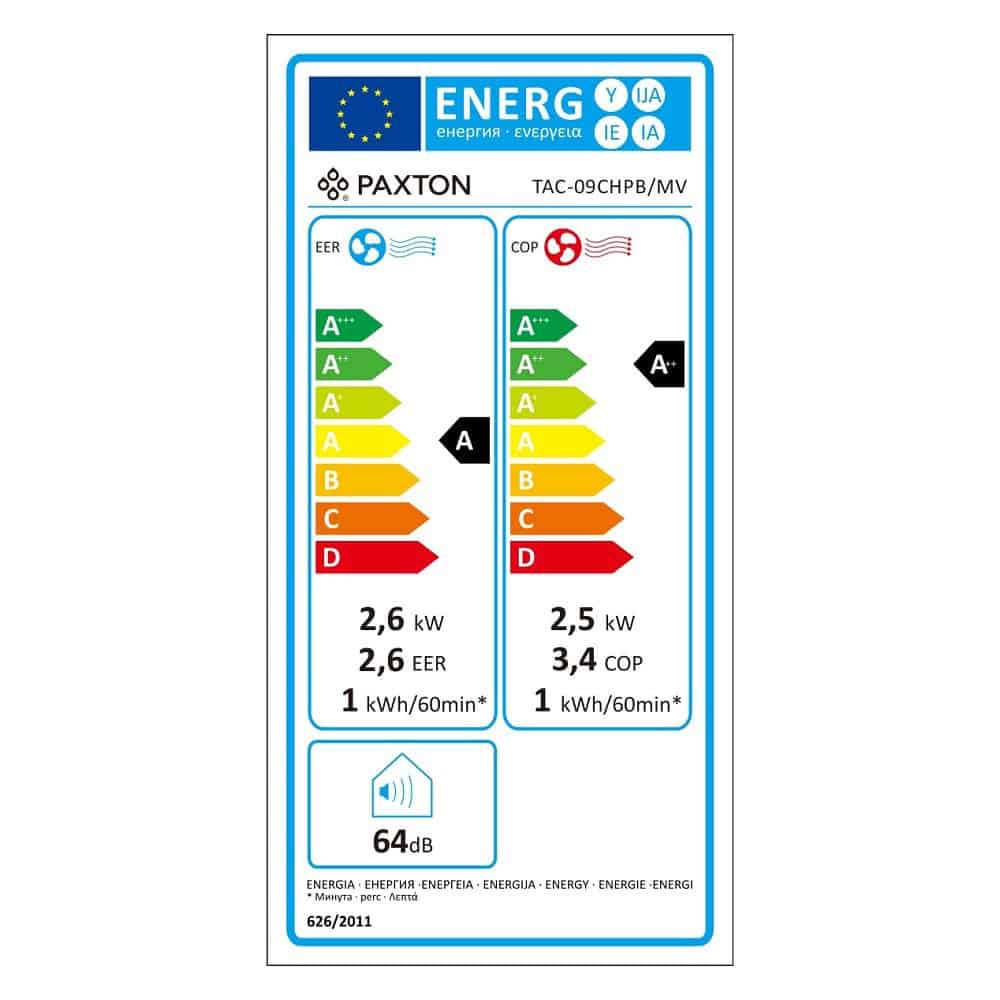 ​Aparat aer conditionat portabil Paxton, dezumidificare, mod auto, jaluzele automate, functie incalzire, A/A++, 9000 BTU, 358 x 419 x 688 mm, 220 - 240 V, alb 2