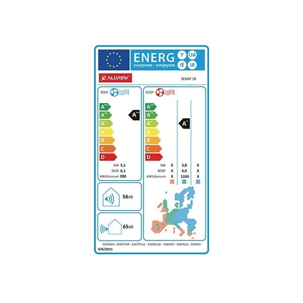 ​Aparat de aer conditionat Allview SENSY, racire, incalzire, dezumidificare, sleep mode, turbo, 3D Airflow, auto restart, anti cold air, Wi-Fi, inverter, kit 3 m, A++/A+, 18000 BTU, alb 4