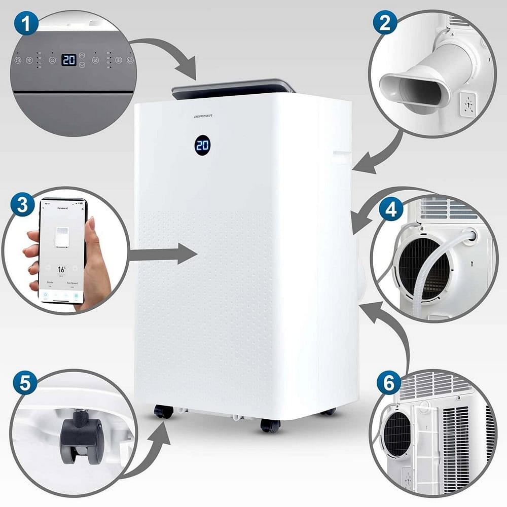 Aparat de aer conditionat portabil, raceste, incalzeste, dezumidifica, ventileaza, functie de somn, temperatura de la 16 la 32°C, afisaj LED, panou de control tactil, telecomanda, aplicatie Tuya, blocare pentru copii, 14000 BTU 5