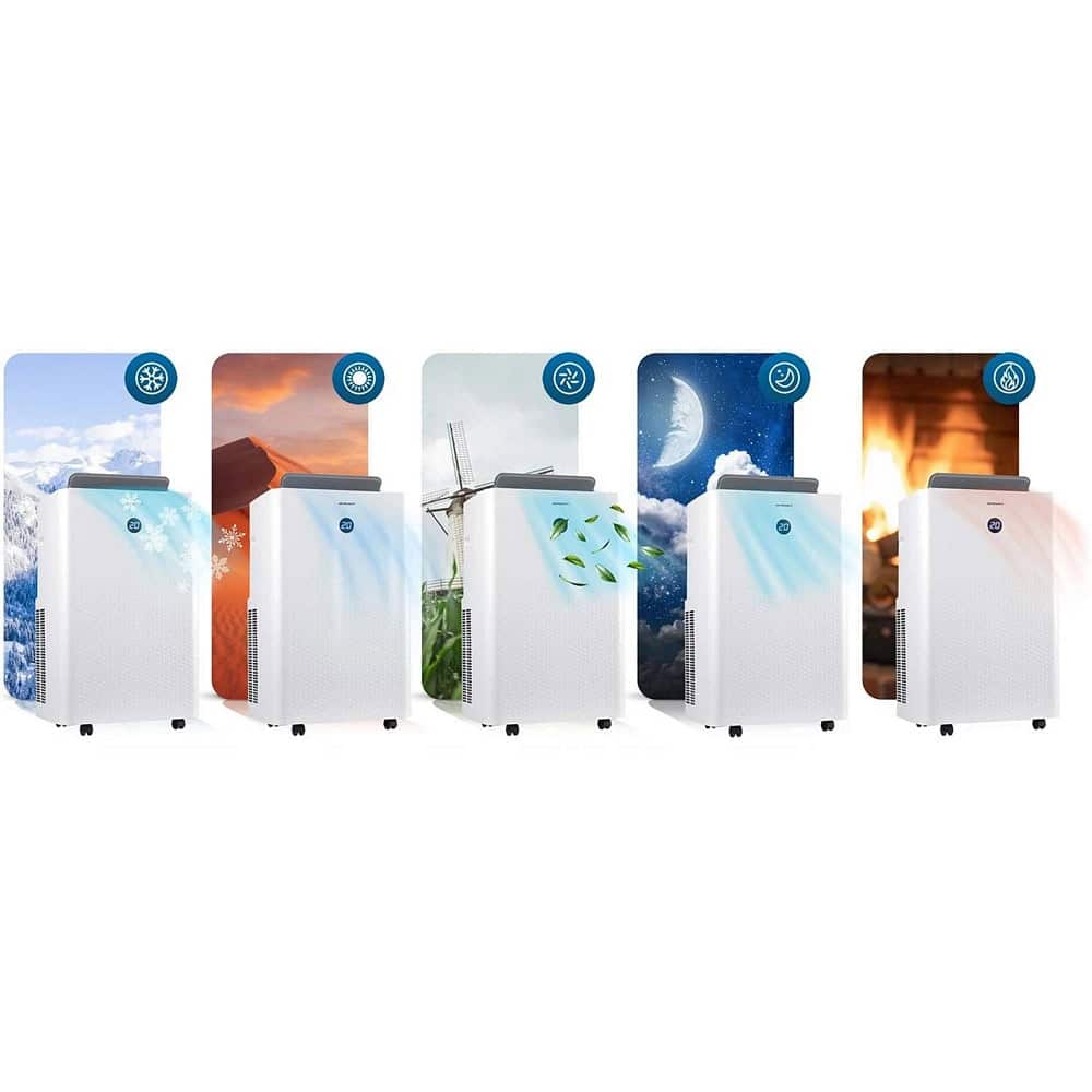 Aparat de aer conditionat portabil, raceste, incalzeste, dezumidifica, ventileaza, functie de somn, temperatura de la 16 la 32°C, afisaj LED, panou de control tactil, telecomanda, aplicatie Tuya, blocare pentru copii, 14000 BTU 7