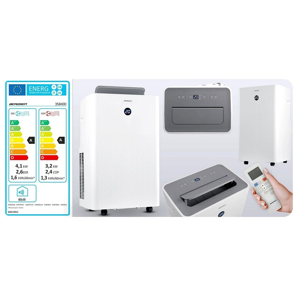 Aparat de aer conditionat portabil, raceste, incalzeste, dezumidifica, ventileaza, functie de somn, temperatura de la 16 la 32°C, afisaj LED, panou de control tactil, telecomanda, aplicatie Tuya, blocare pentru copii, 14000 BTU 9