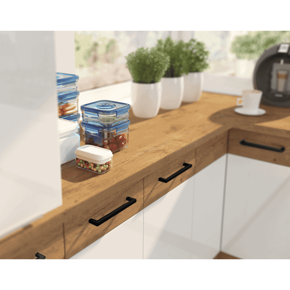 Cabinet inferior, alb extra lucios HG/stejar Lancelot, VEGA D60 3S BB 9